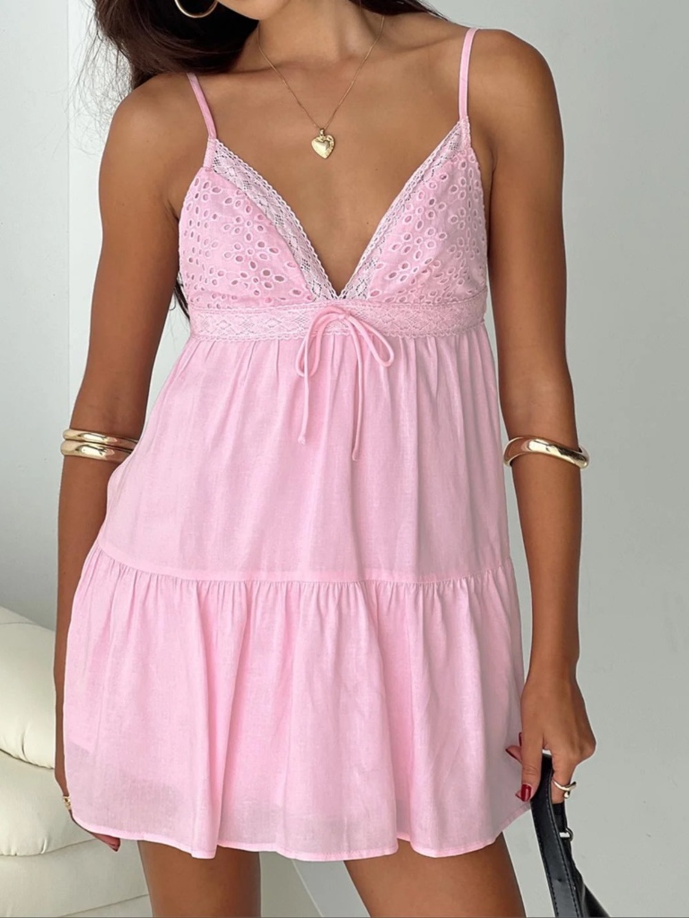Princess Polly Eyelet Tiered Babydoll Mini Dress